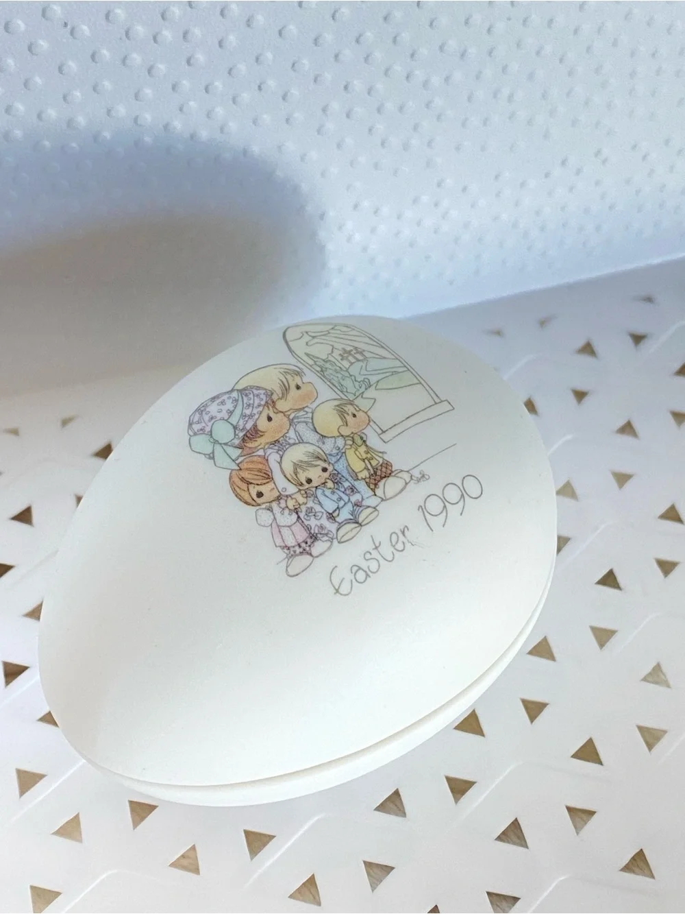 1990 Precious Moments Bisque Porcelain Egg Trinket Jewelry Box Rare Find New